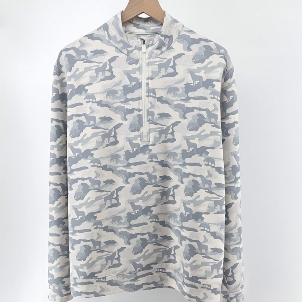 Waggle Golf Quarter Zip Pullover Mens‎ Medium Grey White Wolf Camo Performance